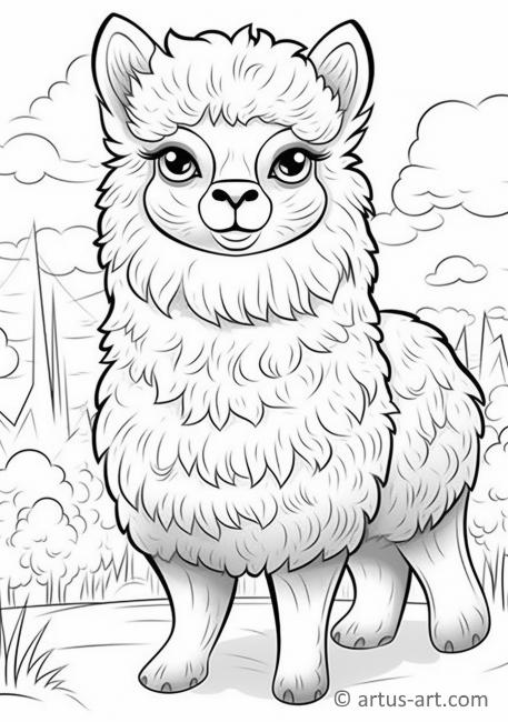 Disegni da colorare per bambini alpaca carini line art pulito e semplice