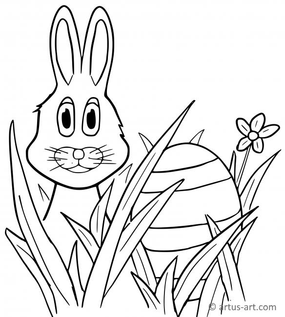Easter & Rabbit Coloring Page