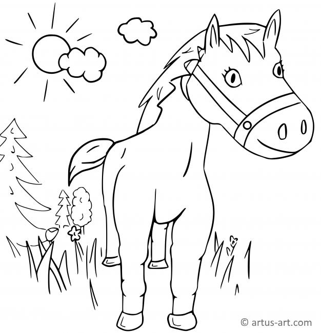 Horse In Nature Coloring Page