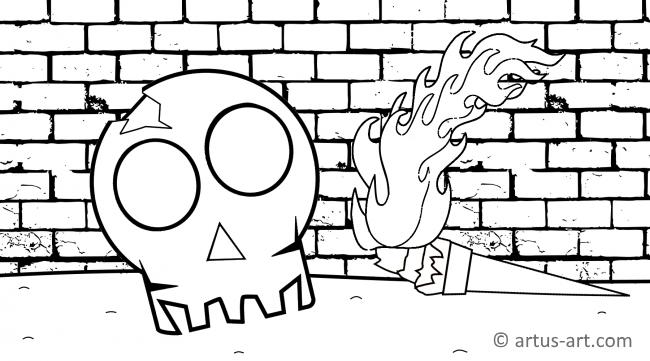 Skull With Torch Coloring Page
