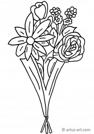 Pagina de colorat cu un buchet de flori