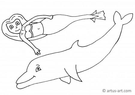 Mermaid With Dolphin Coloring Page