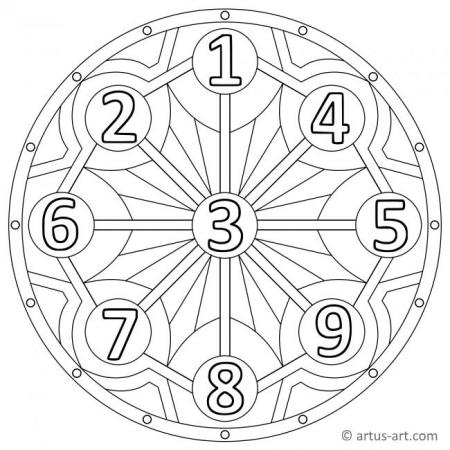 Zahlen eins bis neun Mandala