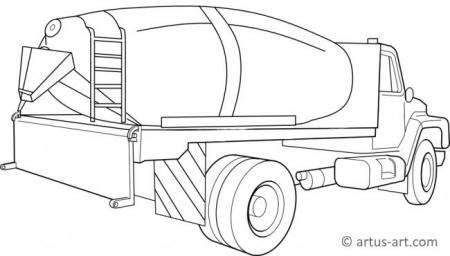 Pagina de colorat cu un camion malaxor de beton