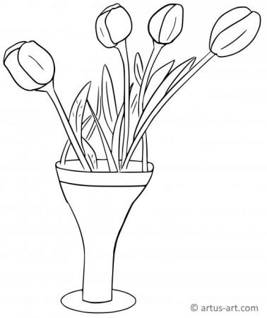 Pagina de colorat cu un vas de flori