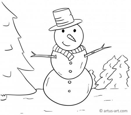 Pagină de colorat cu om de zăpadă