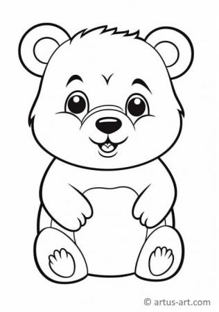 Pagină de colorat cu ursuleț drăguț pentru copii