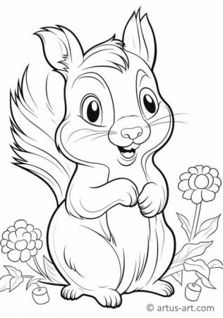 Pagina da colorare di un adorabile scoiattolo per bambini