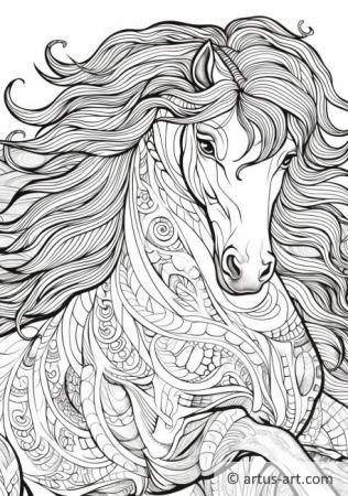 Pagina da colorare con un cavallo