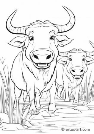 Cute Water buffaloes Coloring Page