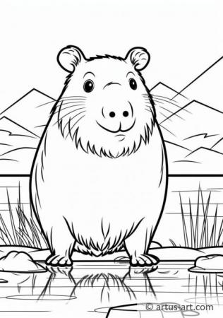 Pagina da colorare di Capybara carino per bambini