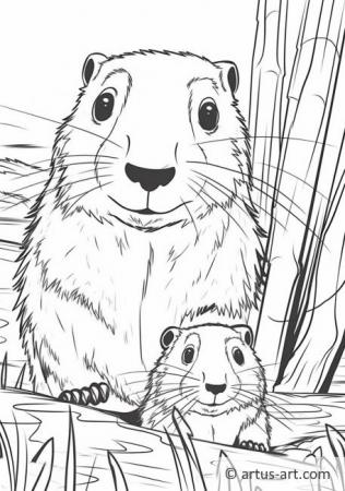 Pagină de colorat cu marmote drăgălașe pentru copii