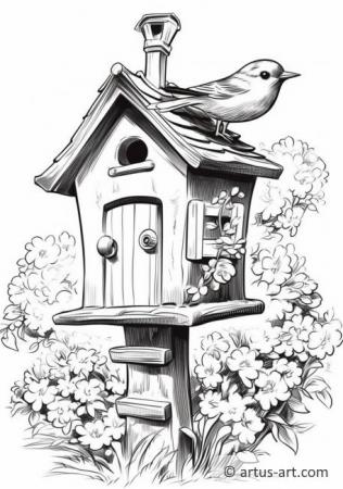 Birdhouse Coloring Page For Kids