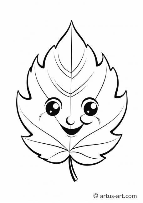 Pagină de colorat cu frunză cu ochi și zâmbet mare