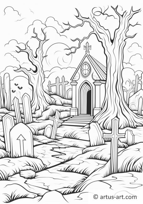 Gruseliger nebeliger Friedhof Ausmalbild