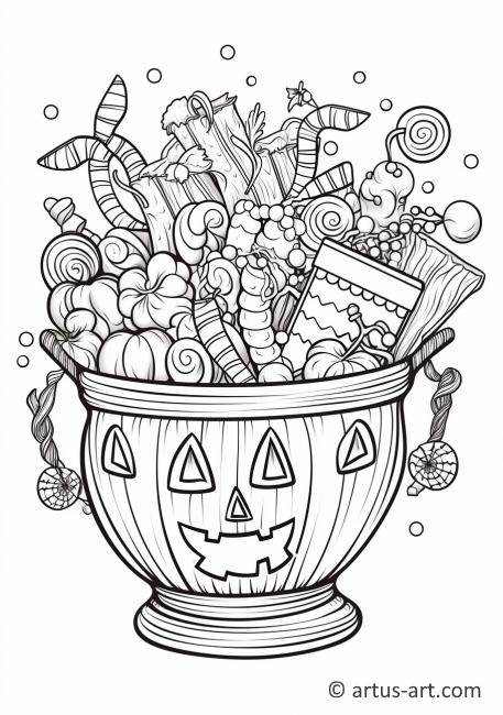 Ausmalbild Süßigkeiten-Eimer für Halloween