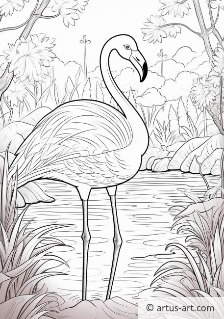 Flamingo viidakossa värityskuva