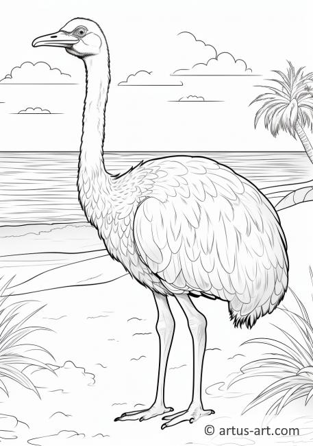 Ostrich on the Beach Coloring Page