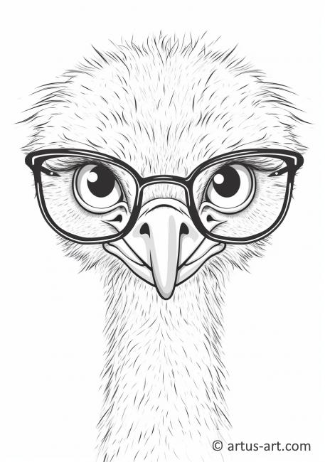 Ostrich with Funny Glasses Coloring Page