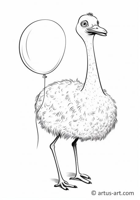 Ostrich with a Balloon Coloring Page