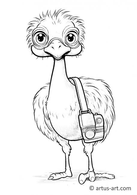 Ostrich with a Camera Coloring Page