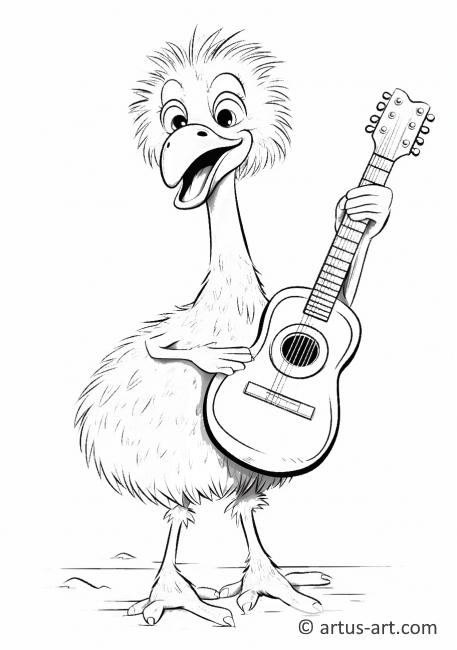 Ostrich with a Guitar Coloring Page