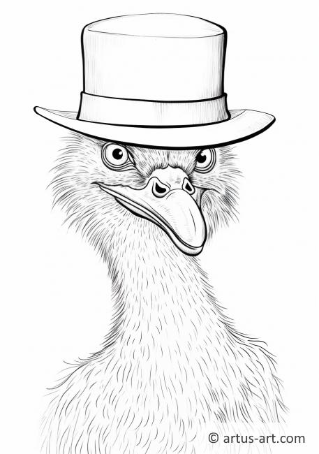 Ostrich with a Hat Coloring Page