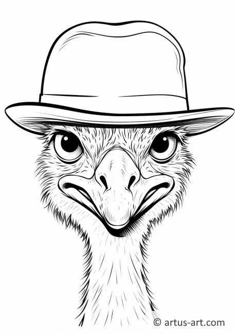 Страница раскраски страуса с шляпой