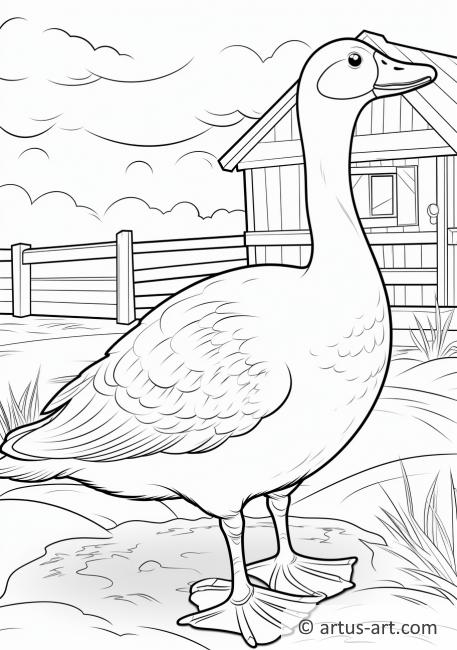 Goose in a Barnyard Coloring Page