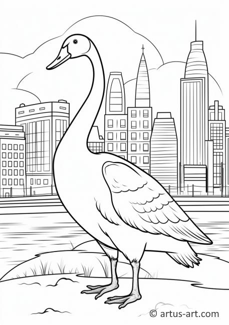 Goose in a City Coloring Page