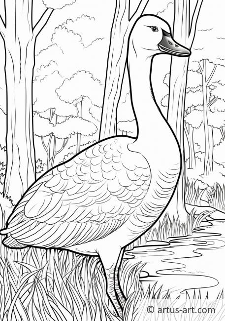 Goose in a Forest Coloring Page