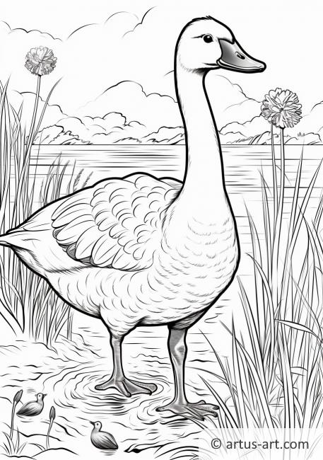 Goose in a Marsh Coloring Page