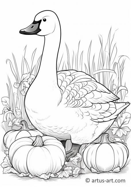 Goose in a Pumpkin Patch Coloring Page