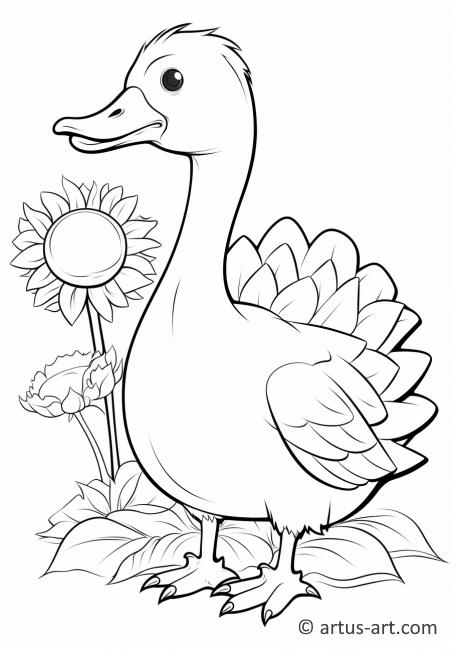 Goose with a Sunflower Coloring Page