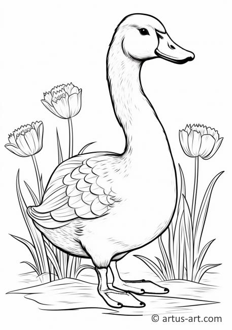 Goose with a Tulip Coloring Page