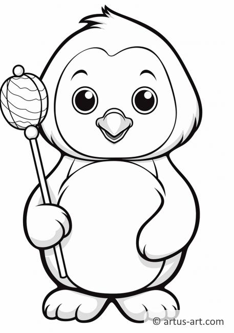 Penguin with Lollipop Coloring Page