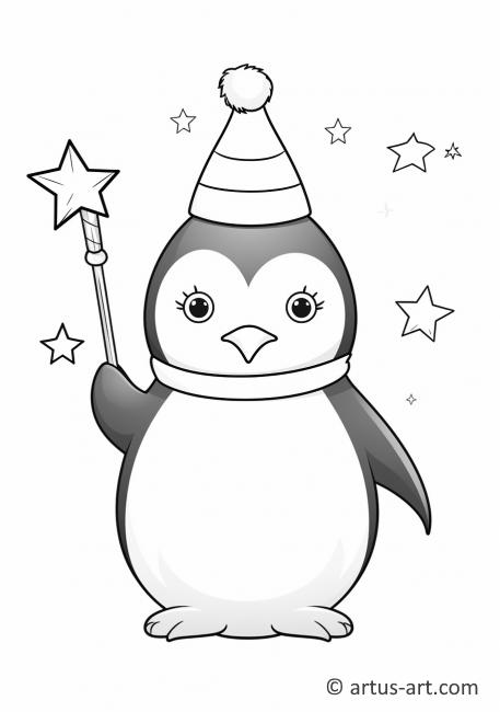 Penguin with Magic Wand Coloring Page