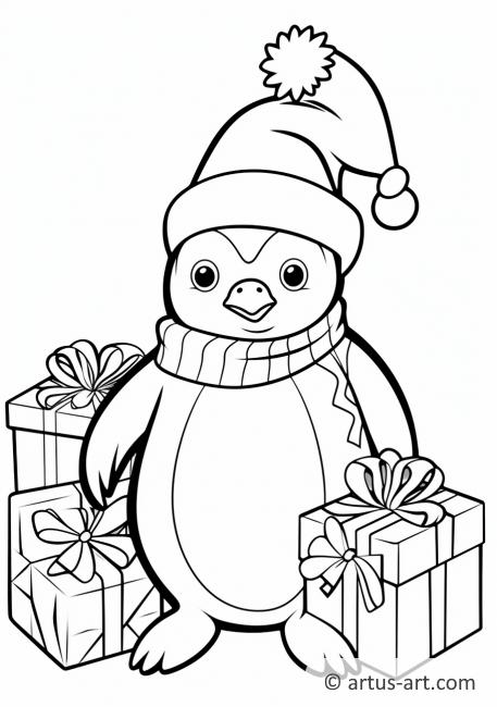 Pinguin mit Geschenken Ausmalbild