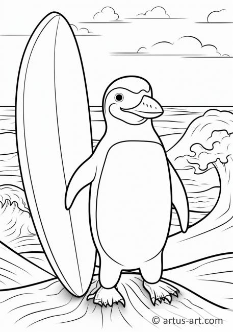 Pinguin mit Surfbrett Ausmalbild