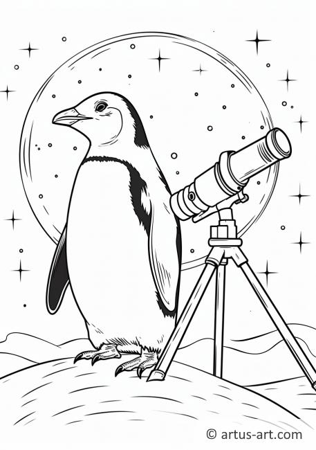 Pinguin mit Teleskop Ausmalbild