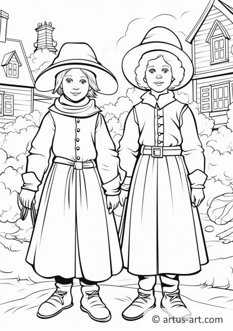 Pilgrim Children Thanksgiving Coloring Page