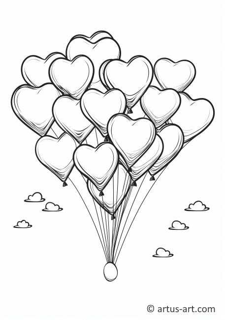 Ausmalbild mit herzförmigen Luftballons