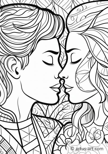 Page de coloriage d'un couple qui s'embrasse