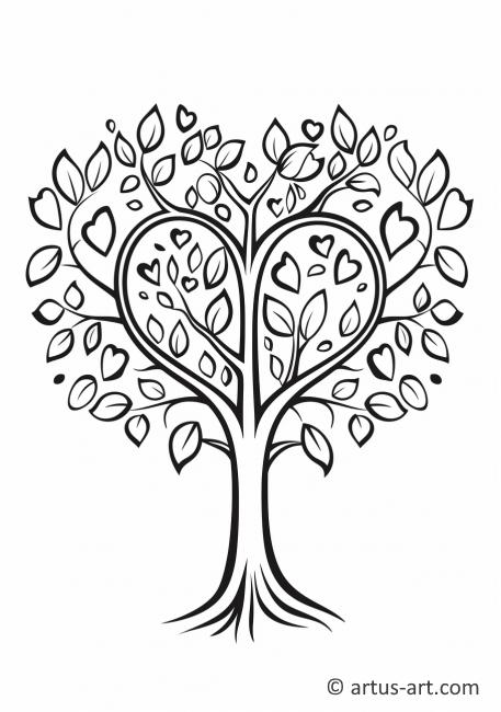 Page de coloriage de l'arbre d'amour