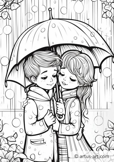 Page de coloriage Amour sous la pluie