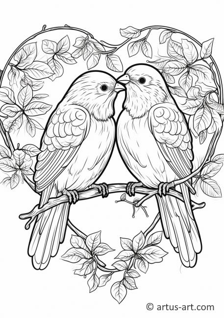 Lovebirds in a Heart Coloring Page