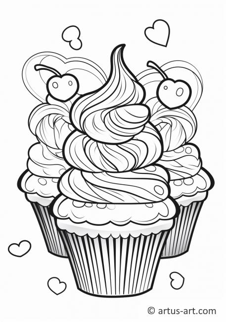 Page de coloriage de cupcakes pour la Saint-Valentin