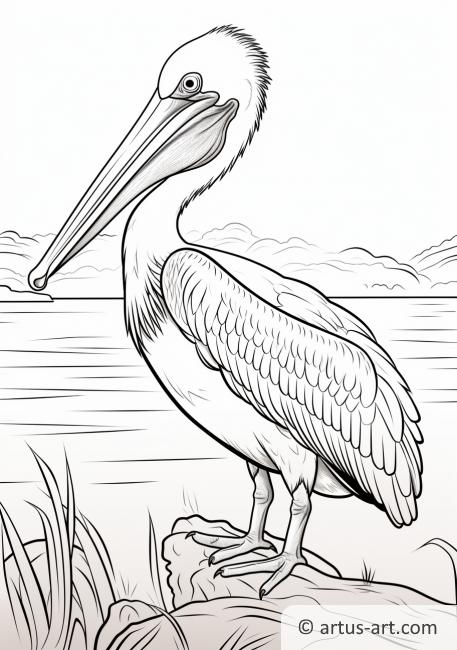Ausmalbild: Pelikan beim Fischen