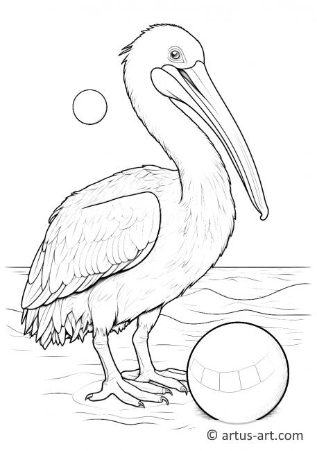Pelikan mit einem Strandball Ausmalbild