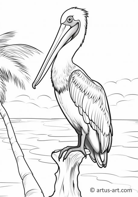 Pelican with a Palm Tree Coloring Page